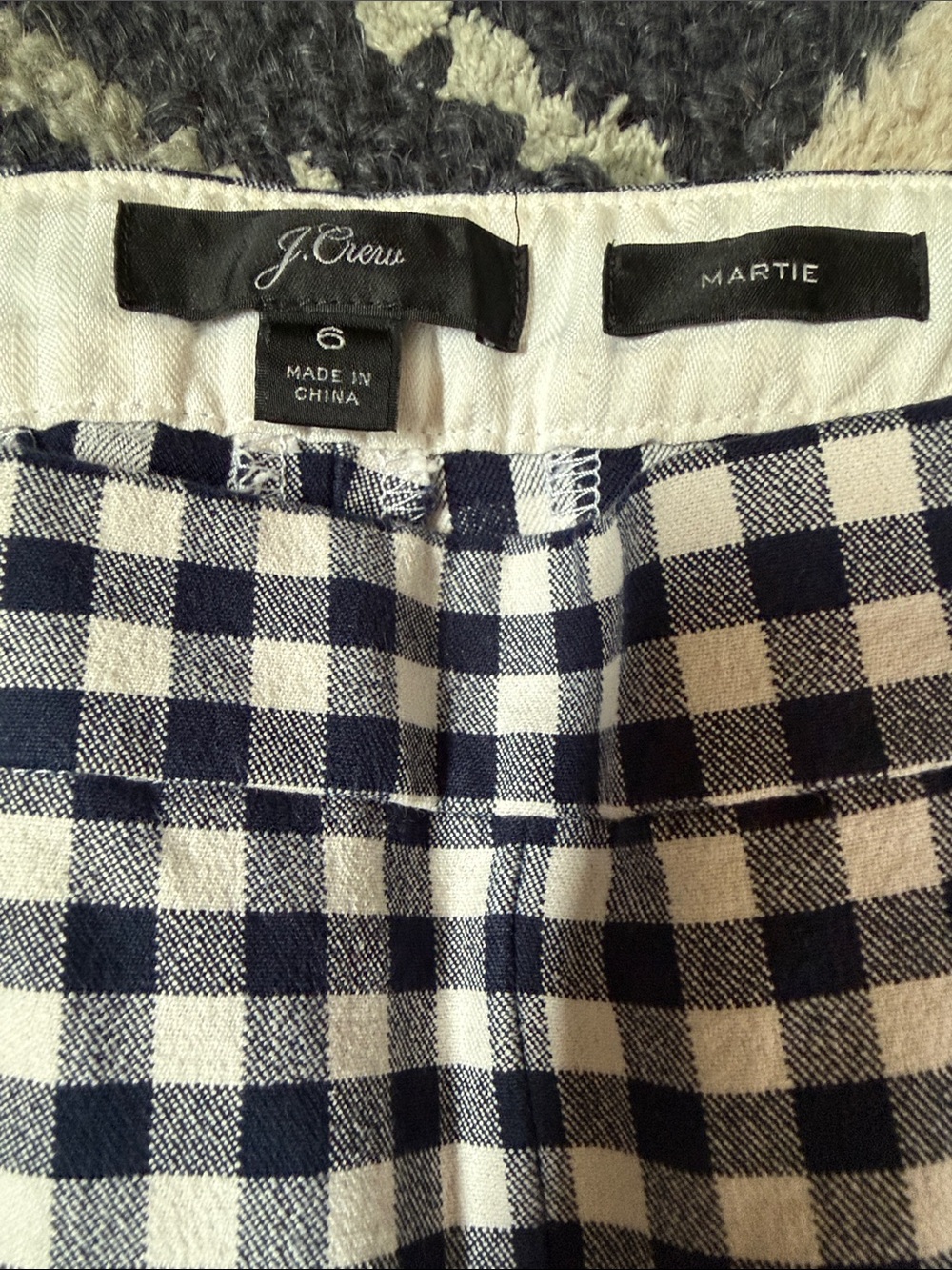 J.Crew Women’s Martie Navy and White Gingham Pants Size 6